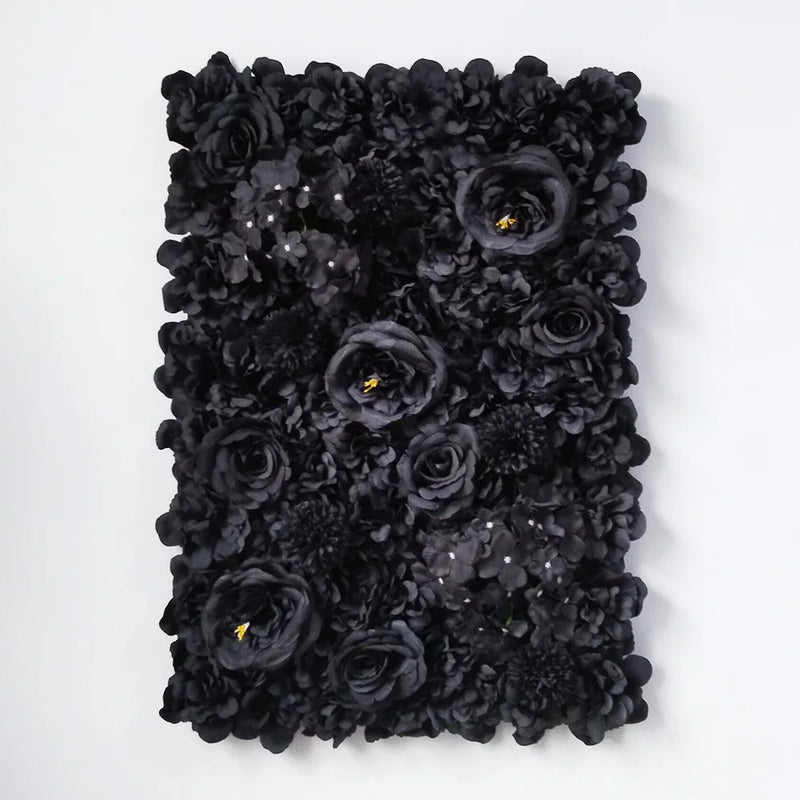 Mur de Fleurs Artificielles, Panneau de Roses 3D 60 × 40 cm, coloris noir