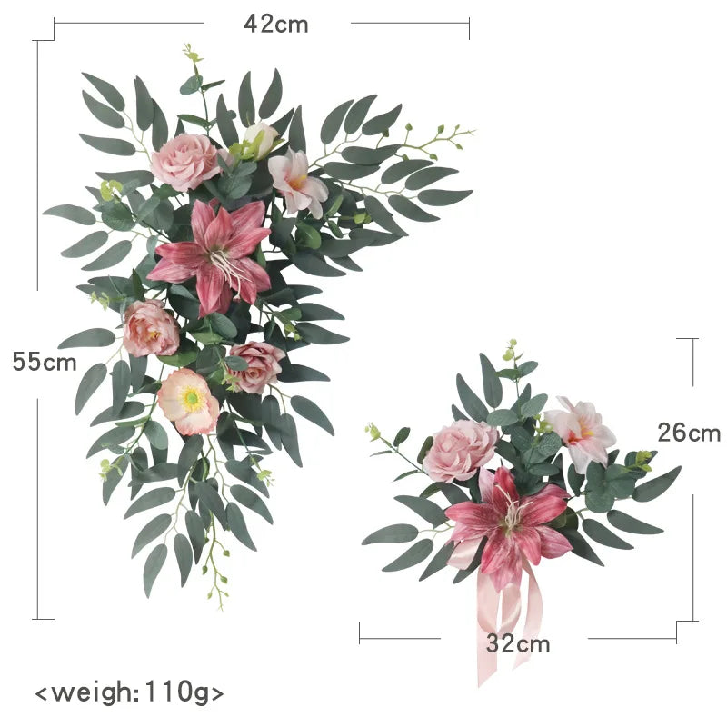 Fleurs pour Panneau de Bienvenue Mariage, Duo de Compositions, coloris rose