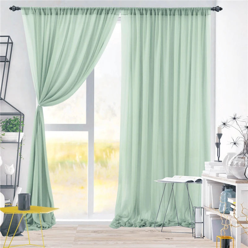 Voilage Chiffon de Mariage avec Poche pour Tringle, coloris vert menthe