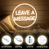 Néon « Leave a Message » pour Mariage, Cercle ou Manuscrit, 11 Couleurs, USB