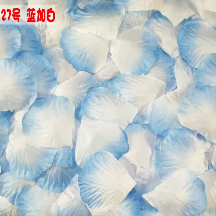 Pétales de Rose Artificiels en Tissu, coloris bleu ciel et blanc