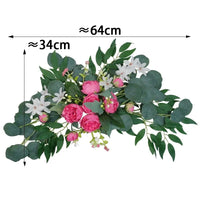 Arc Fleuri pour Arche de Mariage, Roses et Eucalyptus, rose fuchsia, 64 cm