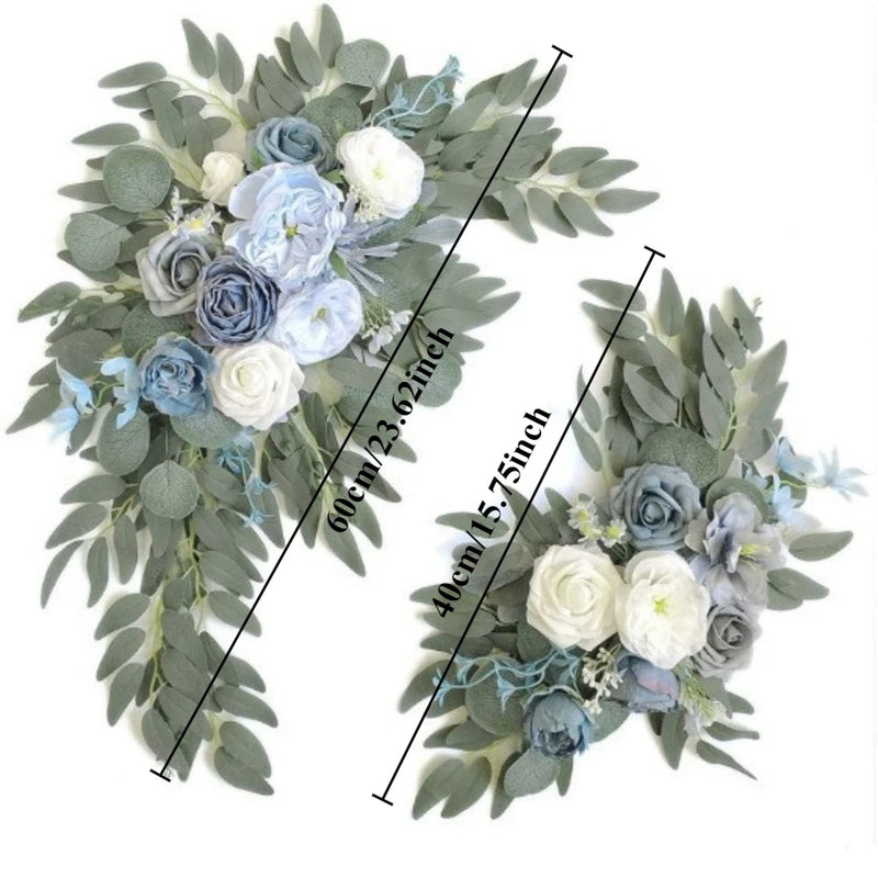Fleurs pour Arche de Mariage, coloris bleu ciel, gris bleuté et ivoire