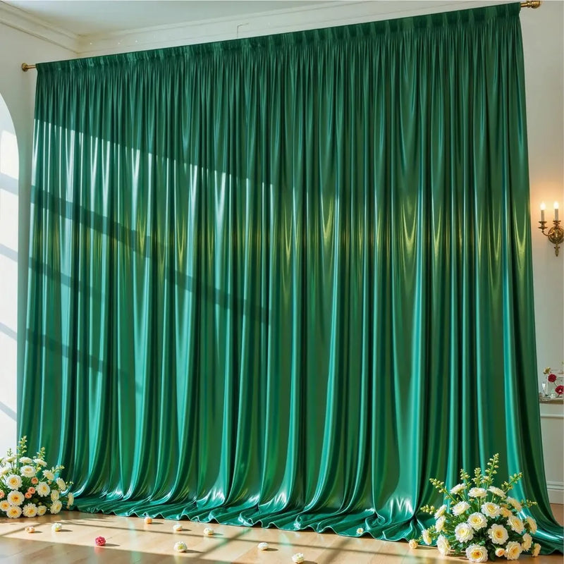 Rideau Satin Brillant pour Fond de Cérémonie, 140 cm de Large, coloris vert vif