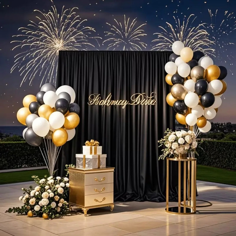 Rideau Satin Brillant pour Fond de Cérémonie, 140 cm de Large, coloris noir