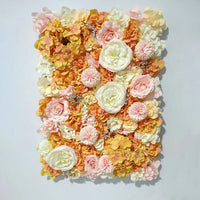 Mur de Fleurs Artificielles, Panneau de Roses 3D 60 × 40 cm, coloris orange et ivoire