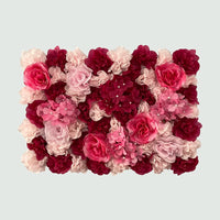 Mur de Fleurs Artificielles, Lot de 4 Panneaux 60 × 40 cm, coloris bordeaux et rose pâle