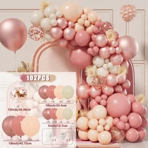 Kit Arche de Ballons Rose Poudré, Pêche et Or, kit 102 pièces, vieux rose, pêche et or rose