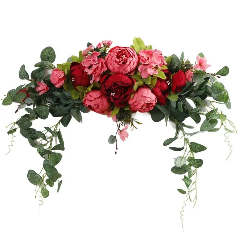 Fleurs pour Arche de Mariage, Pivoines et Eucalyptus de 75 cm, coloris rouge et rose