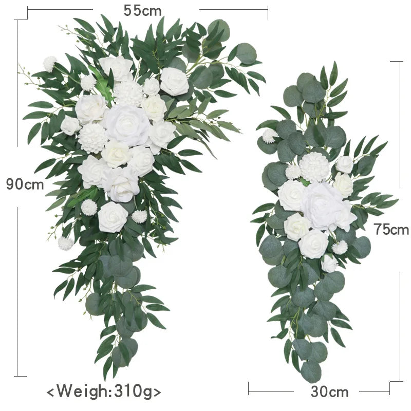 Fleurs et Voilages pour Arche de Mariage, paire de compositions, blanc pur