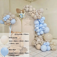 Kit Arche de Ballons Blanc Sable et Beige, blanc sable et bleu macaron, 152 pièces
