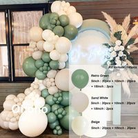 Kit Arche de Ballons Vert Sauge et Sable, vert sauge, blanc sable et beige, 145 pièces