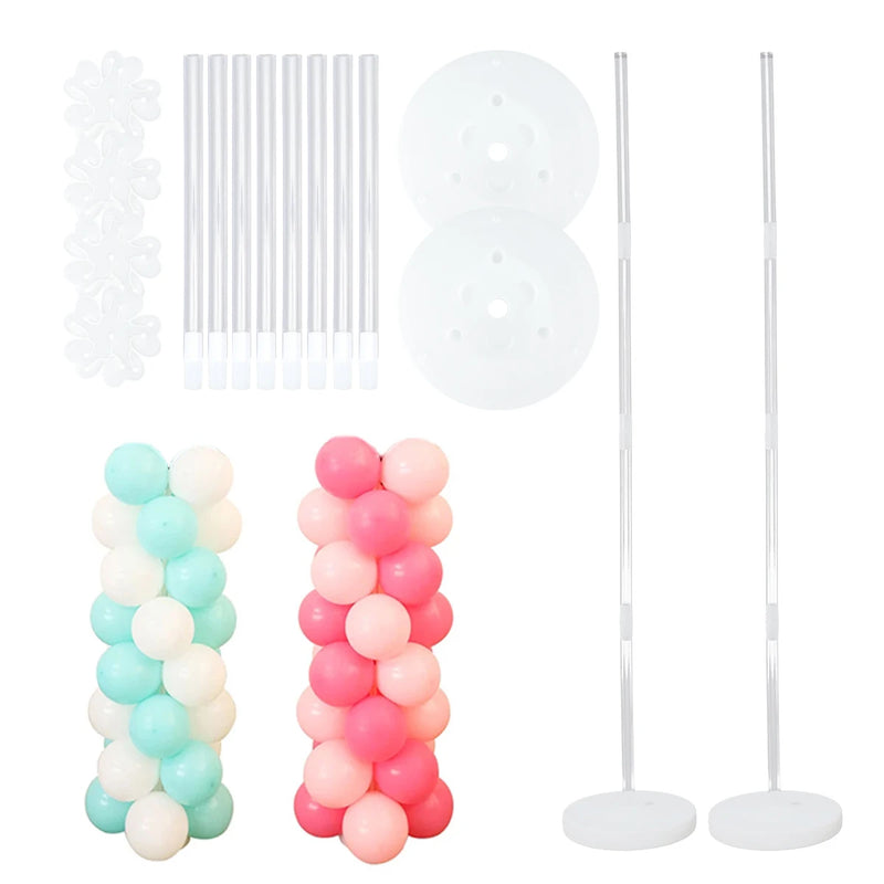 Colonnes à Ballons Transparentes, 2 Bases à Lester et 8 Tiges, vue d'ensemble