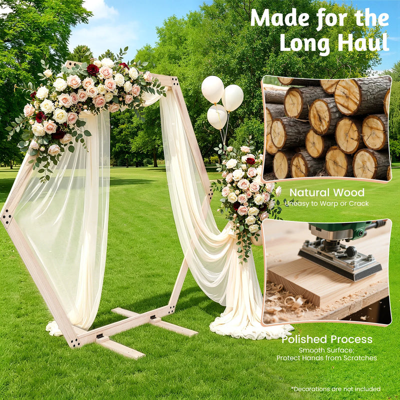 Arche de mariage en bois hexagonale naturel, pour un coin photo