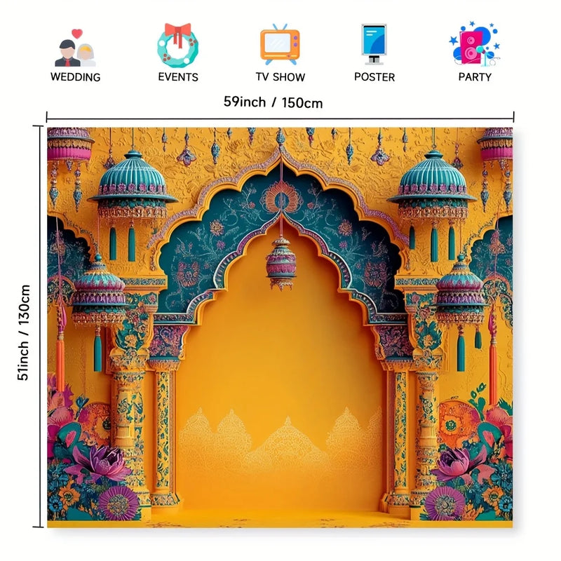 Toile de Fond Mariage Indien Arche Orange et Turquoise, vue complémentaire 3