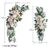 Compositions florales et voilages rustiques pour arche de mariage, article fleurs pêche et rose pâle, eucalyptus