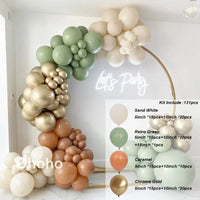Kit Arche de Ballons Vert Sauge et Sable, vert sauge, blanc sable, caramel et or chromé, 131 pièces