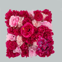 Mur de Fleurs Artificielles, Panneau Carré 35 × 35 cm, coloris framboise et rose