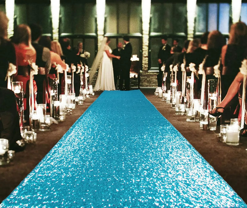 Tapis d'allée de mariage à paillettes, couleur bleu turquoise