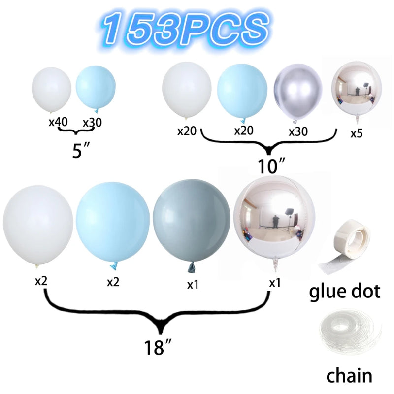 Kit Arche de Ballons Bleu Ciel, Blanc et Argent, 153 Pièces, vue complémentaire 7