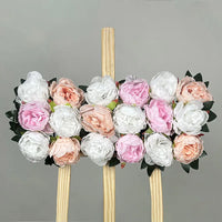 Mur de Fleurs Artificielles, Panneau de Pivoines 52 × 25 cm, coloris rose, blanc et pêche