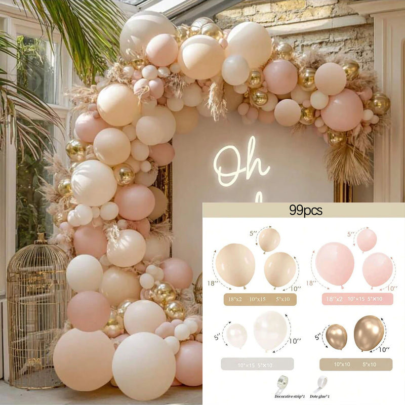 Kit Arche de Ballons Sable, Rose, Blanc et Or, 99 Pièces, vue complémentaire 6