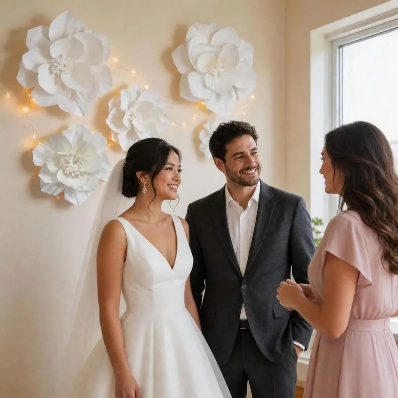 Mur de Fleurs en Papier Blanc, Fleurs 3D de 20 à 30 cm, vue complémentaire 5