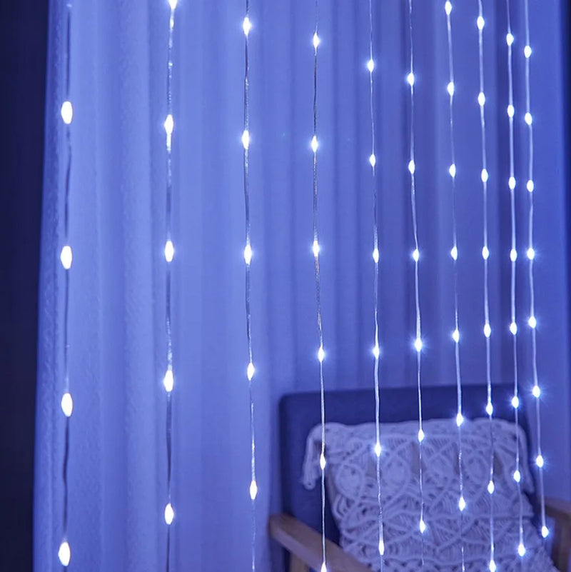 Rideau Lumineux LED Blanc ou Blanc Chaud, USB Dimmable, coloris blanc