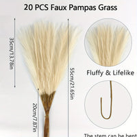 Pampa Artificielle 20 Tiges de 55 cm, Blanc, Beige ou Orange, coloris beige
