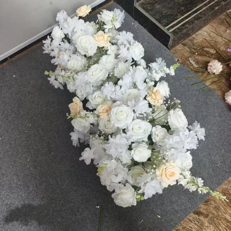 Fleurs pour Arche de Mariage, Rangée Florale 60, 100 ou 200 cm, coloris blanc et champagne
