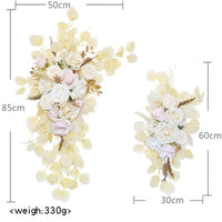 Fleurs et Voilages pour Arche de Mariage, paire de compositions, crème et feuilles dorées