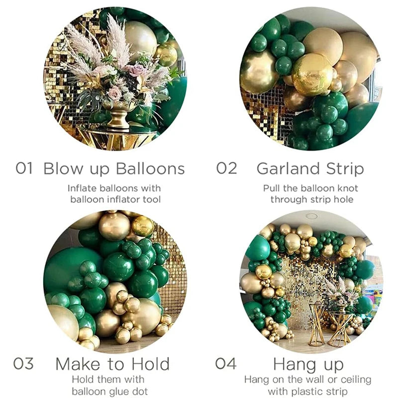 Kit Arche de Ballons Vert Foncé et Or Métallisé, 136 Pièces, vue complémentaire 3