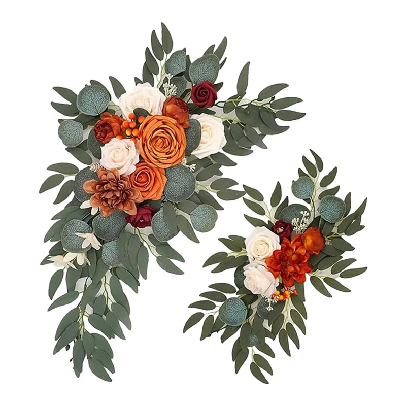 Paire de Compositions Florales pour Arche de Mariage, coloris terracotta et ivoire