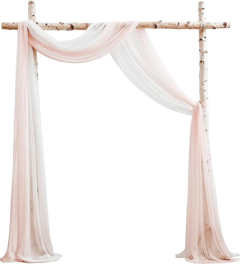 Compositions florales et voilages rustiques pour arche de mariage, article voilage blanc et pêche, 2 pièces