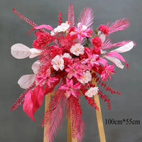 Composition Florale Fuchsia et Rouge pour Arche, 100 × 55 cm, composition de panneau
