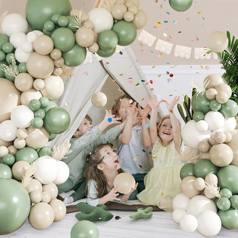 Kit Arche de Ballons Vert Sauge, Sable et Blanc, 120 Pièces, vue complémentaire 3