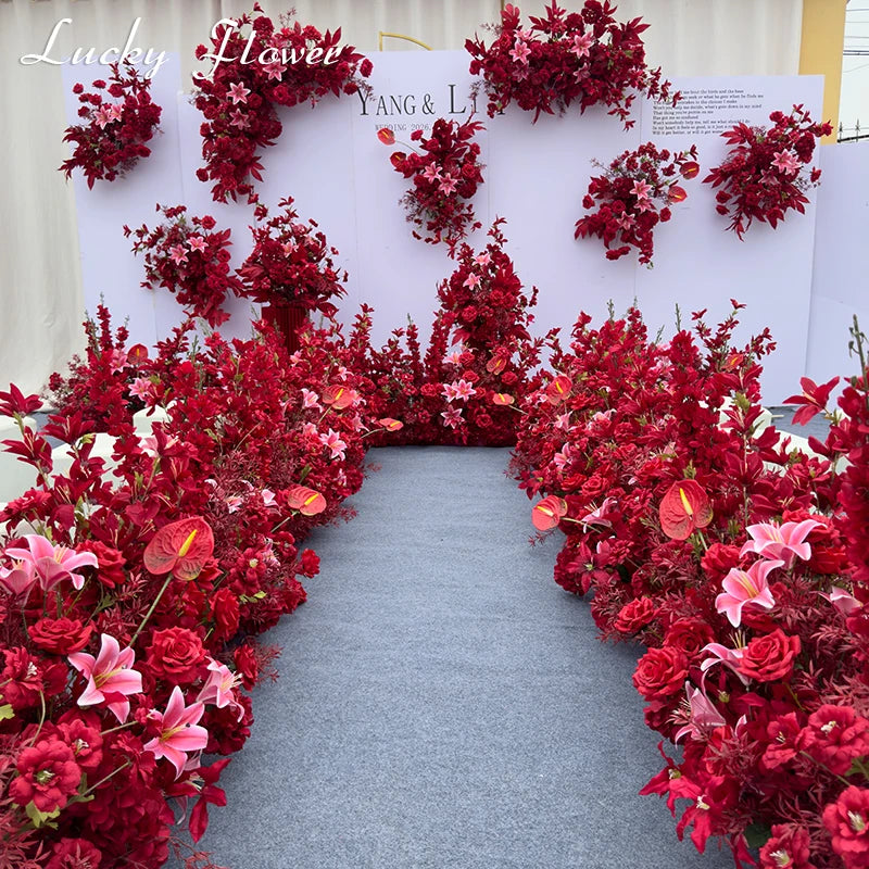 Fleurs Rouges pour Fond de Mariage, Roses, Lys et Anthuriums, vue d'ensemble