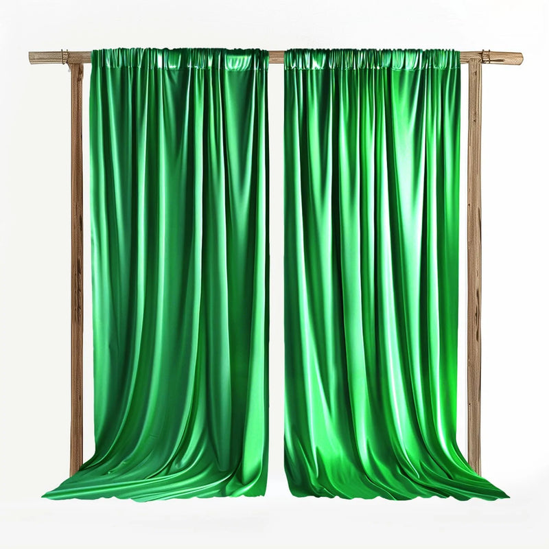 Toile de Fond Mariage en Satin, Poche à Tringle, coloris vert vif