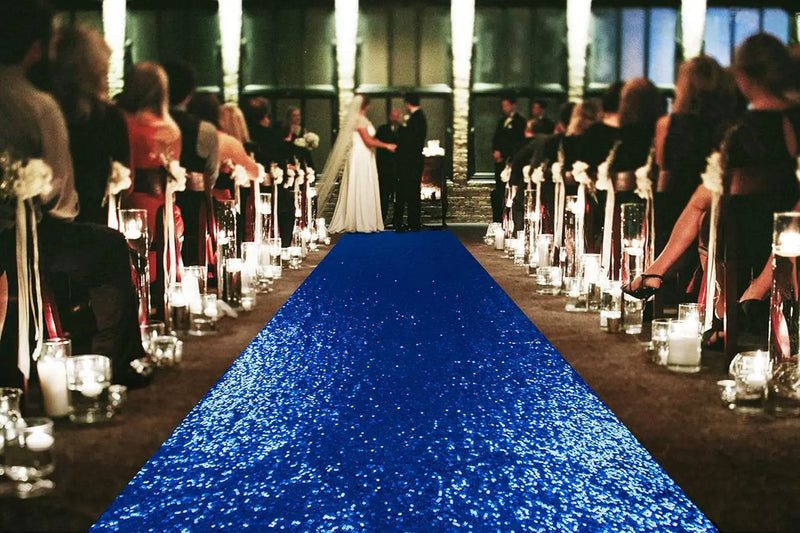 Tapis d'allée de mariage à paillettes, couleur bleu roi