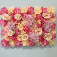 Mur de Fleurs Artificielles, Lot de 4 Panneaux 60 × 40 cm, coloris pêche, rose vif et lilas