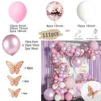 Kit Arche de Ballons Rose Poudré et Nude, 96 à 182 Pièces, rose, rose métallisé, blanc et papillons, 111 pièces