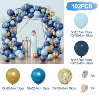 Kit Guirlande Arche de Ballons Bleu, bleu pastel, bleu marine, bleu métallisé et or avec confettis, 102 pièces