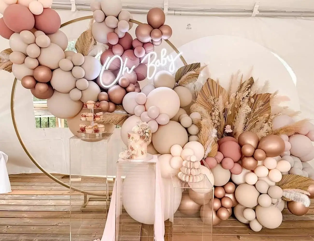 Kit Arche de Ballons Rose Poudré et Nude, 96 à 182 Pièces, vue d'ensemble