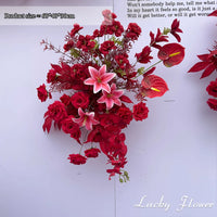 Fleurs Rouges pour Fond de Mariage, Roses, Lys et Anthuriums, composition murale A (avec anthurium), 60 × 40 × 30 cm