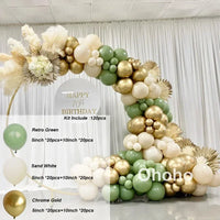 Kit Arche de Ballons Vert Sauge et Sable, vert sauge, blanc sable et or chromé, 120 pièces