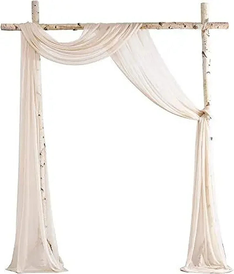 Compositions florales et voilages rustiques pour arche de mariage, article voilage ivoire, 2 pièces