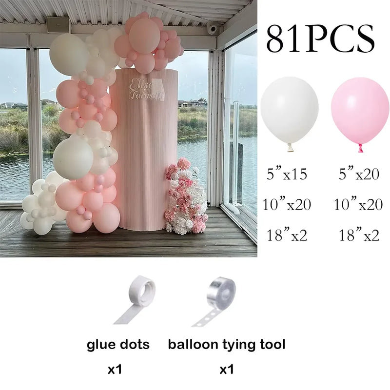 Kit Arche de Ballons Rose Pastel et Blanc, rose et blanc, 81 pièces