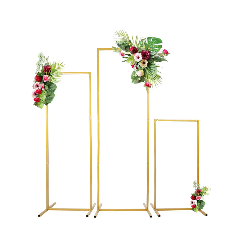 Arche de Mariage Rectangulaire en Métal, Blanche ou Dorée, doré, lot de 3 cadres sans fleurs