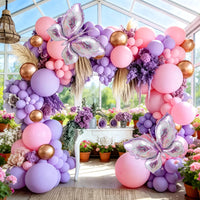 Kit Arche de Ballons Lilas et Rose avec 2 Papillons, vue d'ensemble