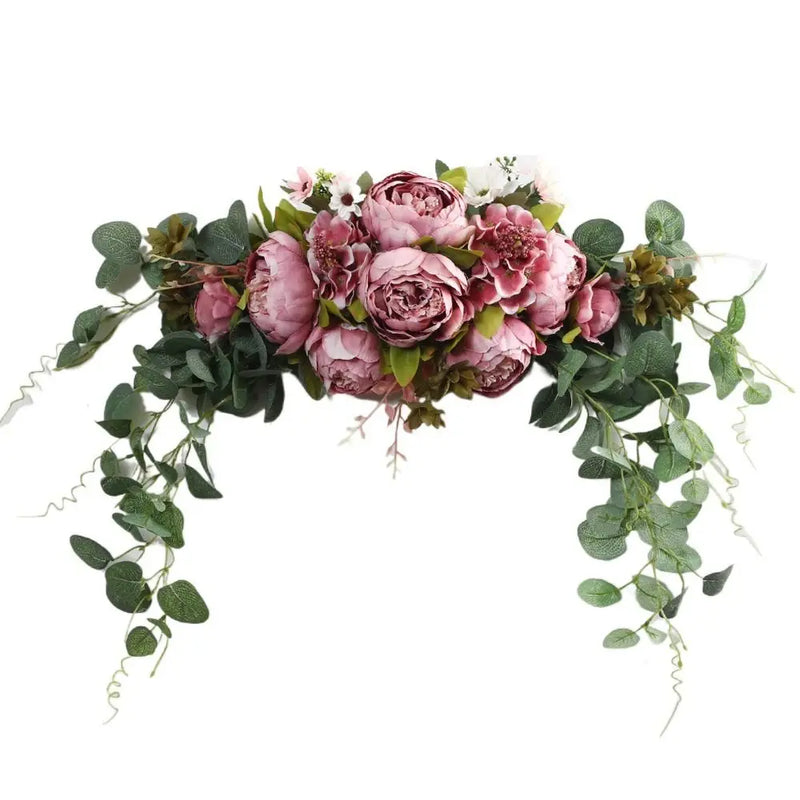 Fleurs pour Arche de Mariage, Pivoines et Eucalyptus de 75 cm, coloris vieux rose